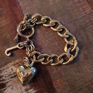 Juicy Couture Gold Tone Link Puff Heart Toggle Bracelet